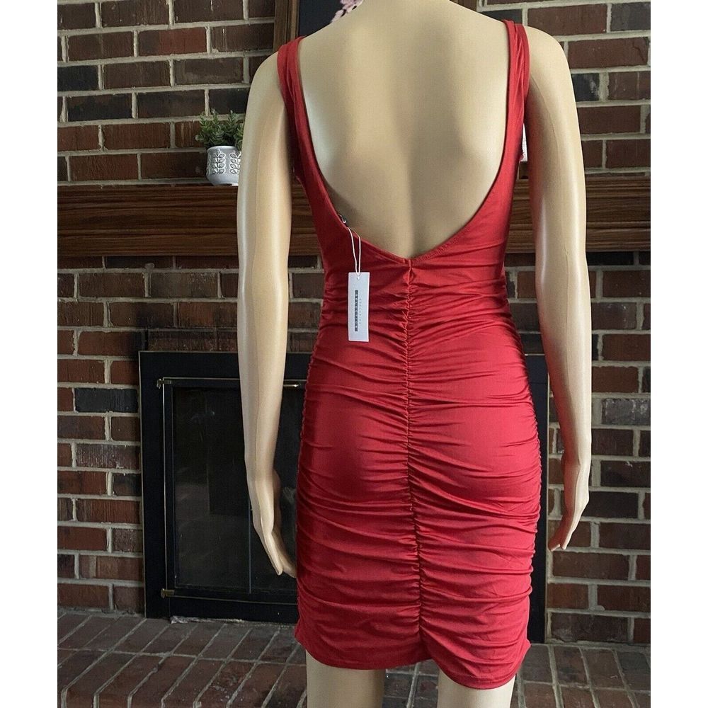 CBR Red V Neck Mini Dress Womens Red Size Small Stretch Sleeves‎ Sexi Party NEW